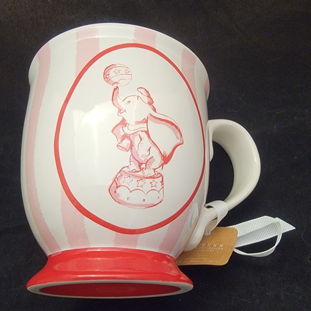 Disney Parks Rae Dunn Dumbo Circus Mug Pink Stripe Red Interior Coffee Cup NWT